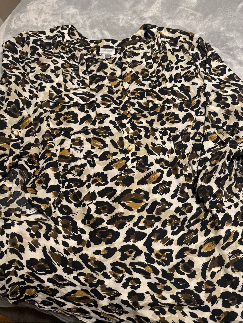 Avenue Leopard Print Button-Down Blouse - Black, White & Gold